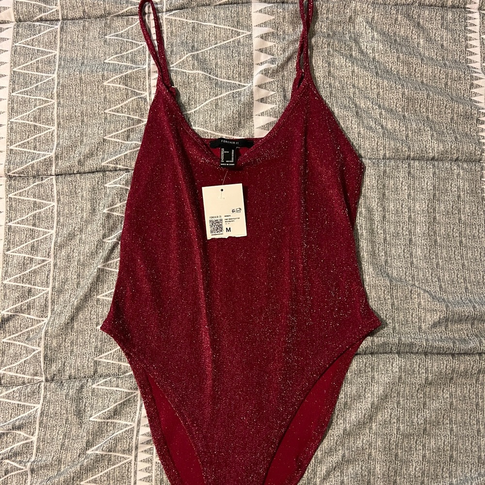 Glitter Red/silver knit bodysuit